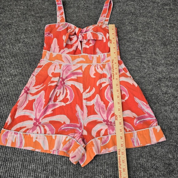 NWT House of Harlow 1960 Berry Palm Romper Womens Small Pink Orange Bow Boho - Picture 2 of 8